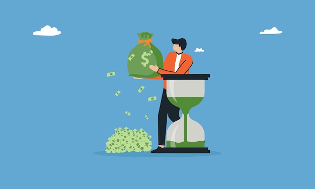joven recibiendo bolsa de dinero el tiempo es el concepto de dinero tiempo valor del dinero ahorrar tiempo ahorrar dinero gestión del tiempo