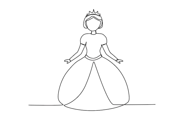 Una joven reina con un vestido largo Dibujo de una línea de reina