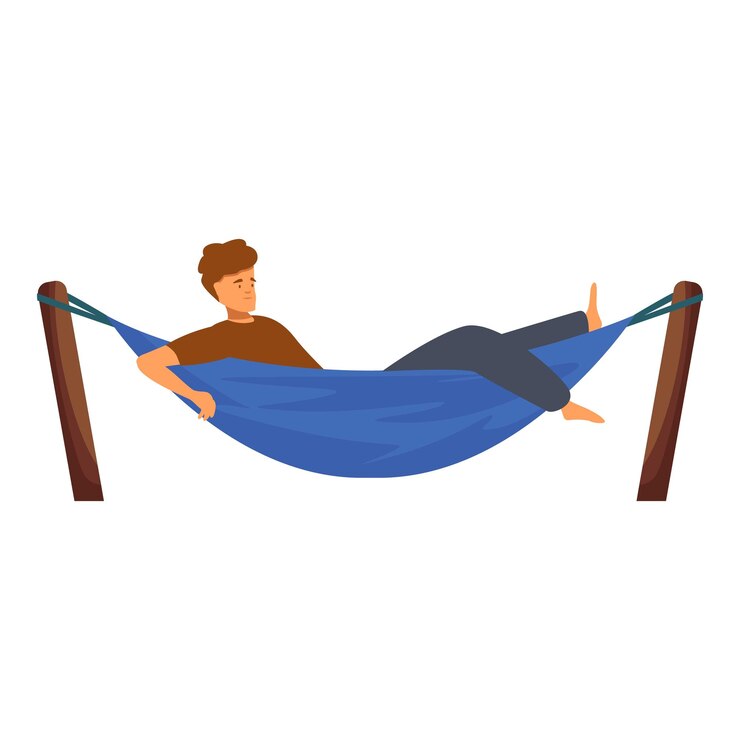 Vector un joven relajándose en una cómoda hamaca disfrutando del verano.