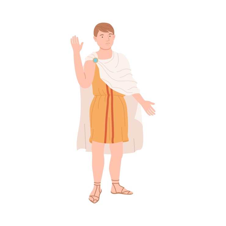 Vector joven romano con túnica larga y sandalias como ropa tradicional ilustración vectorial