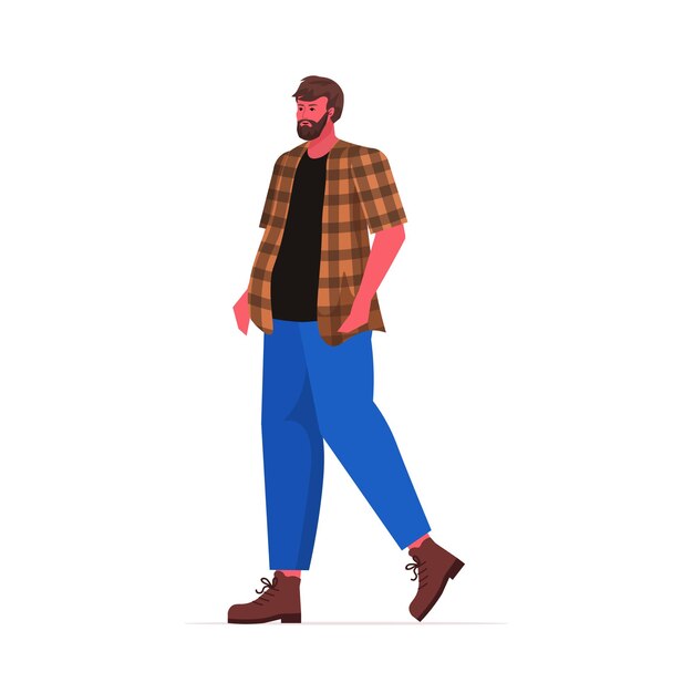 Vector joven en ropa casual chico barbudo pose de pie personaje de dibujos animados masculino