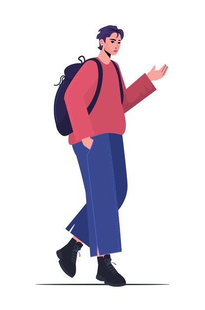 Joven con ropa casual elegante sobre un fondo blanco Ilustración vectorial estilo dibujos animados