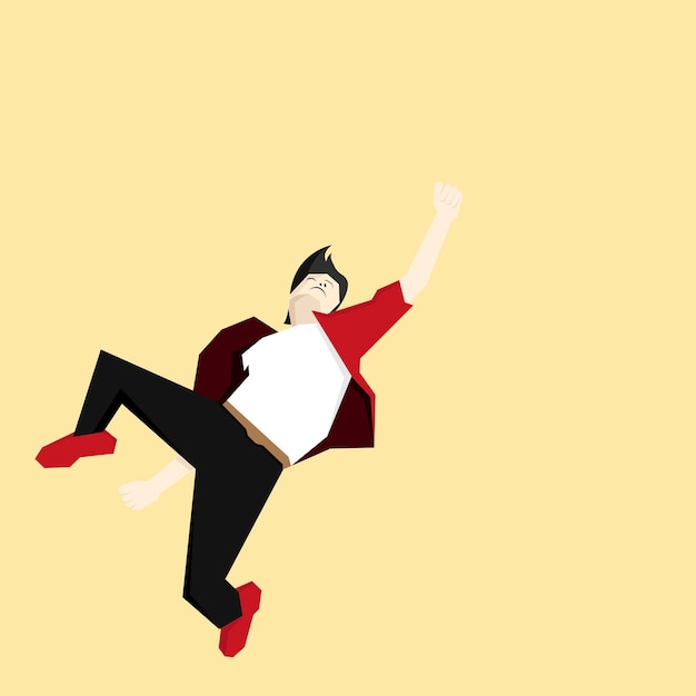 Joven salta alto haciendo el gesto del ganador celebra apretando los puños Ilustración vectorial plana aislada