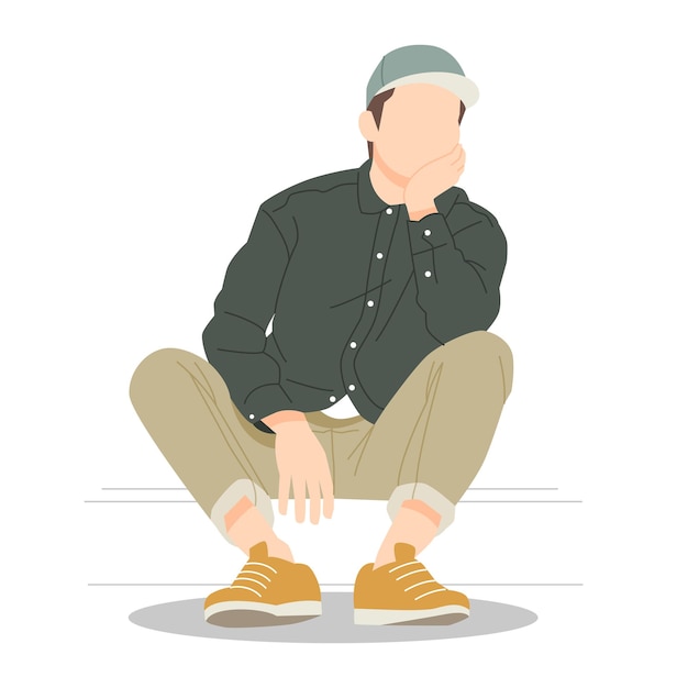 Joven sentado pensando en la idea de búsqueda ilustración aislada