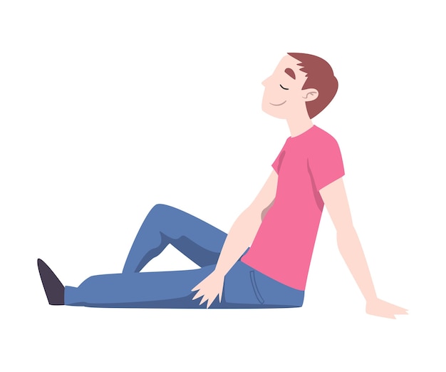 Joven sentado en el suelo y descansando Personaje relajado Ilustración vectorial al estilo de dibujos animados