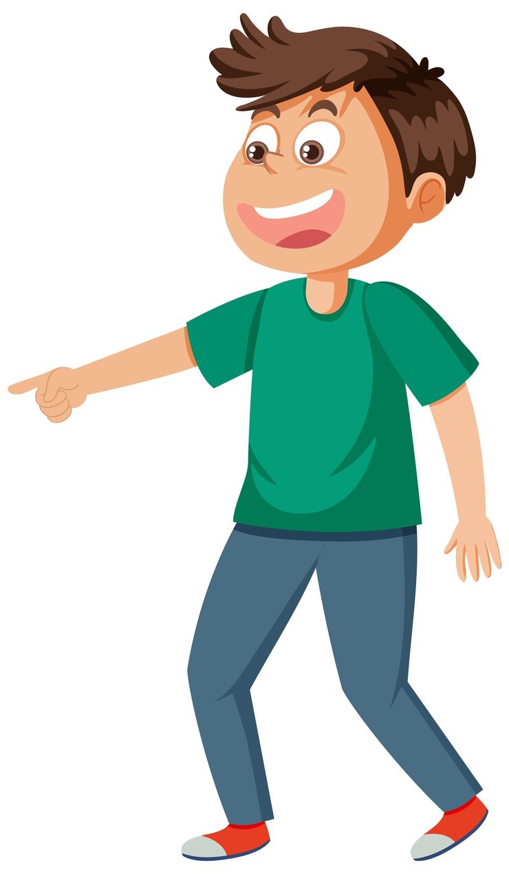 Joven sonriendo y señalando con expresión de intimidación