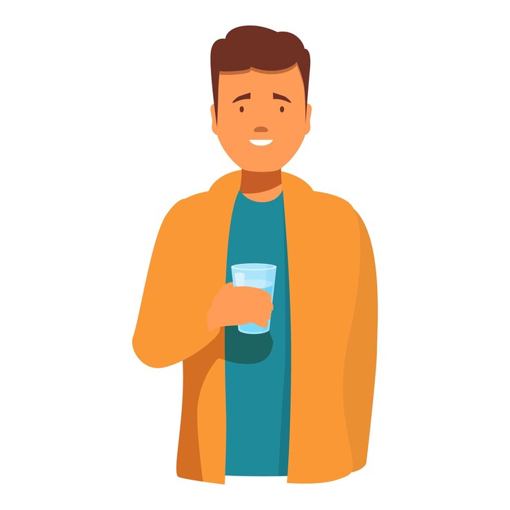 Vector joven sonriente sosteniendo un vaso de agua refrescante estilo de vida saludable