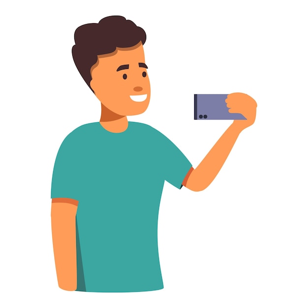 Un joven con un teléfono inteligente tomando una selfie sonriendo a la cámara