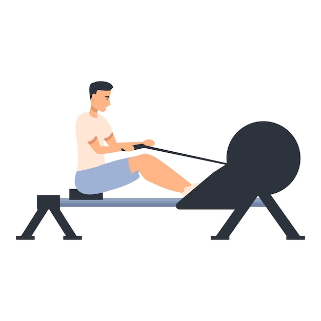 Joven usando una máquina de remo haciendo ejercicios de fitness