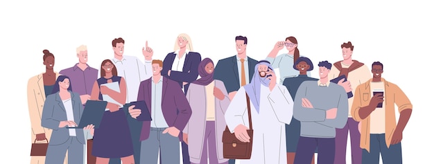 Jóvenes adultos retrato de equipo de negocios gerentes y empresarios felices hombres y mujeres de negocios juntos trabajadores de oficina Kicky personajes vectoriales de ilustración de retrato de equipo feliz