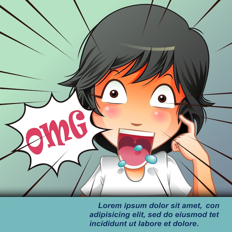 Vector jóvenes asombrados con la boca abierta en estilo de dibujos animados.