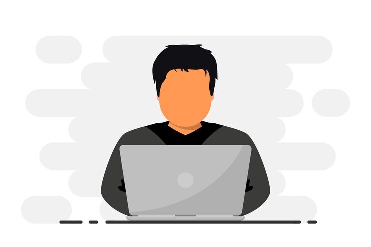 Vector jóvenes autónomos trabajando en una computadora portátil concepto de trabajo independiente desarrollo de programación