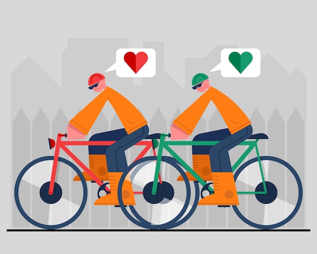 Jóvenes en bicicleta pasando tiempo afuera Tiempo para el entrenamiento matutino