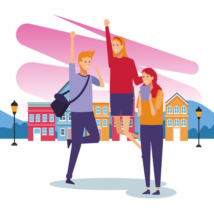 Vector jovenes y ciudad