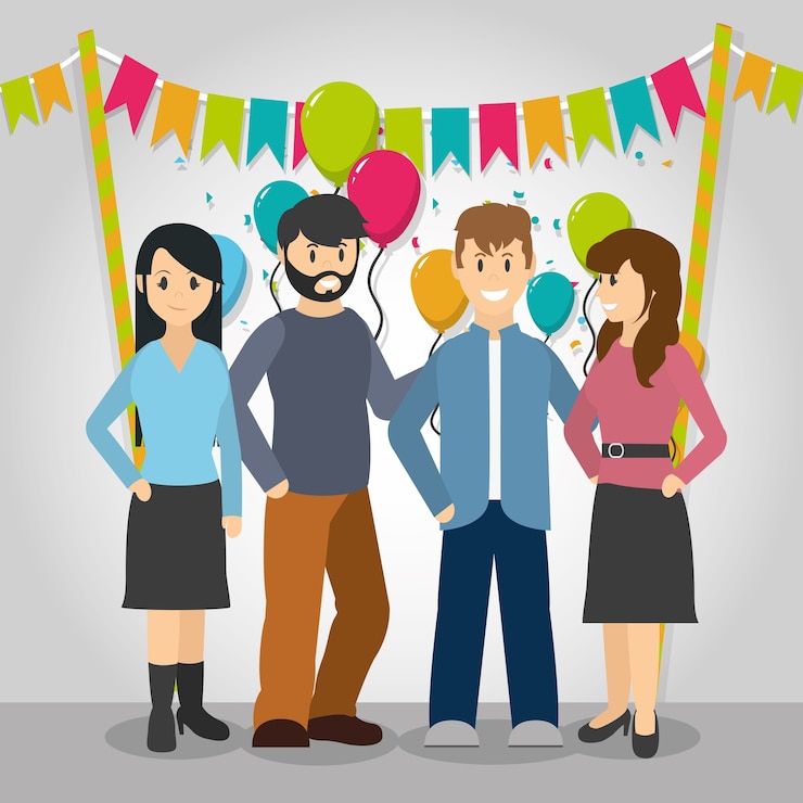 Vector jóvenes en concepto de dibujos animados de fiesta