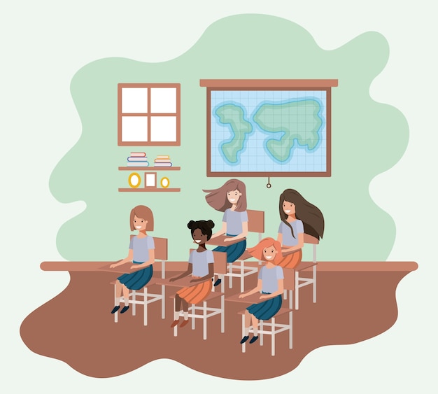 Vector jóvenes estudiantes en el diseño de ilustración vectorial geografía aula