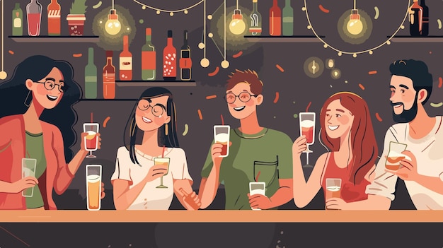 Jóvenes felices disfrutando de una fiesta divertida con bebidas