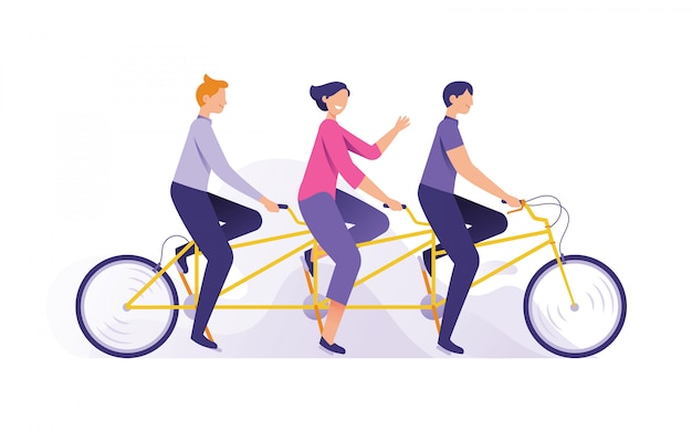 jóvenes felices montando bicicleta juntos