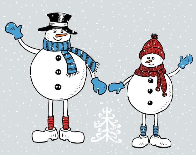Jóvenes muñecos de nieve alegres en Navidad