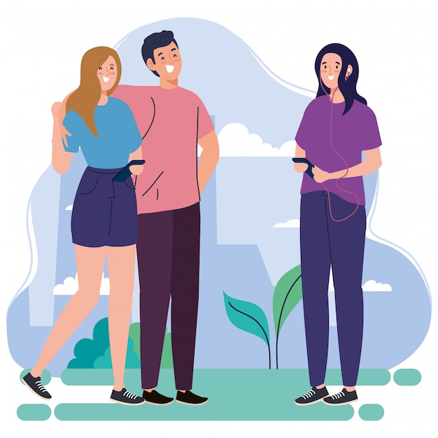 Jóvenes que realizan diseño de ilustración de actividades al aire libre de ocio
