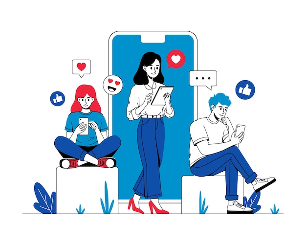 Jóvenes que usan aparatos en las redes sociales