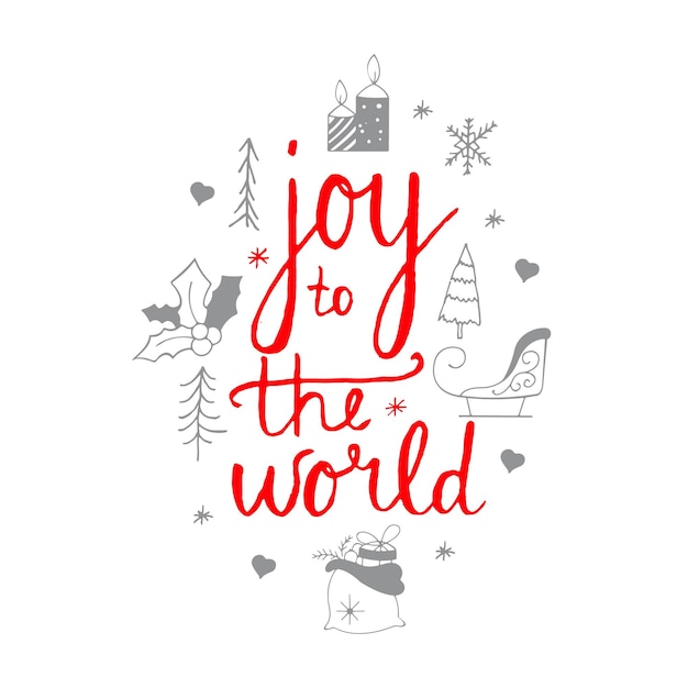 Joy to the world lettering designConjunto de iconos de NavidadLetras a mano