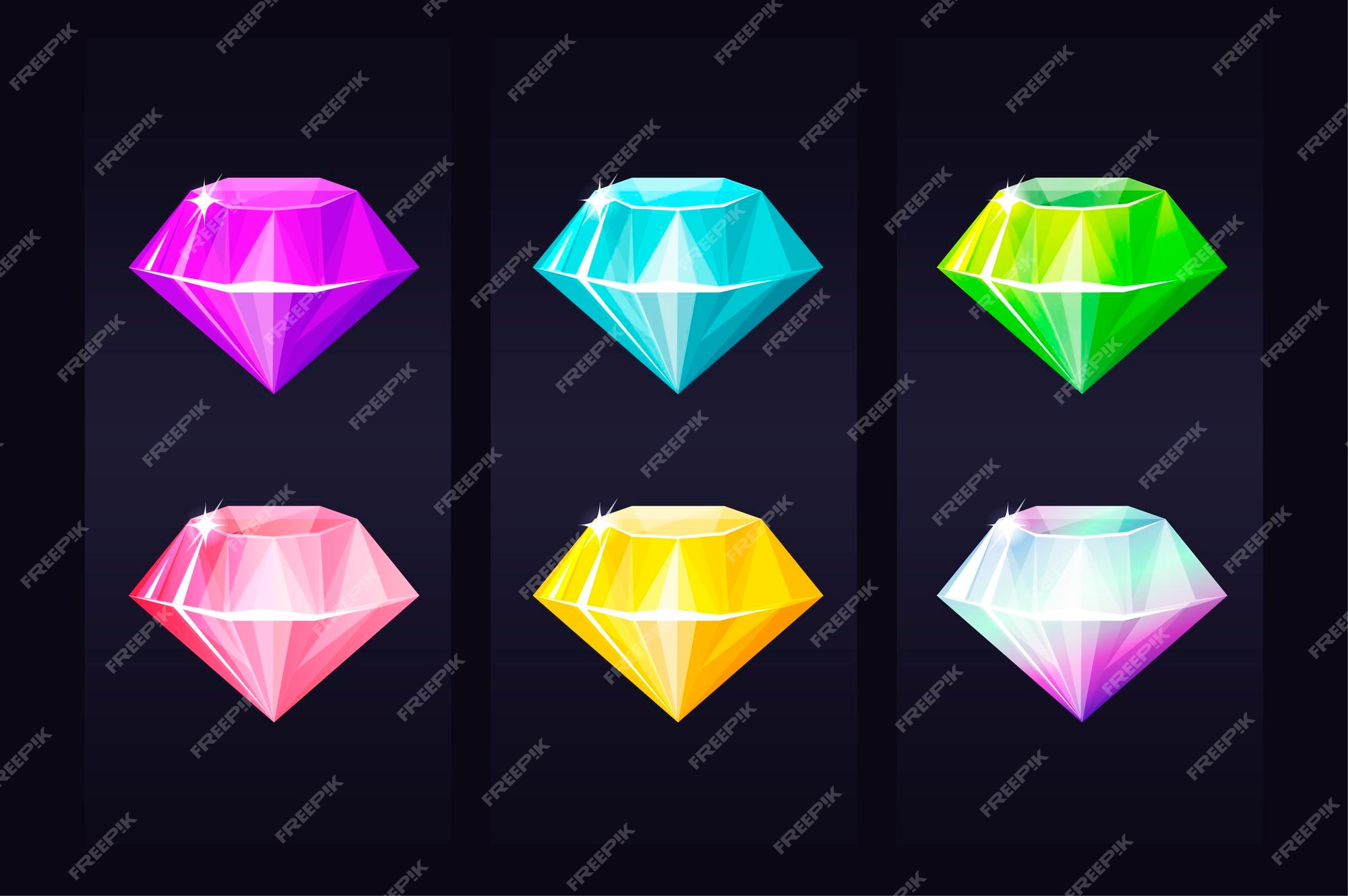 Joya de multicolores, preciosas brillantes para juegos de interfaz usuario | Vector Premium