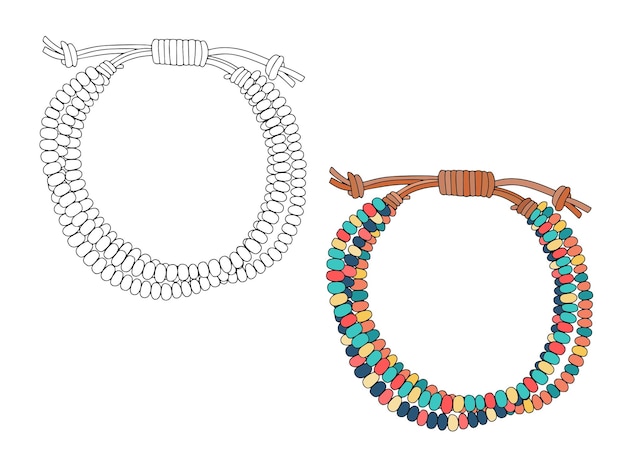 Joyas hechas a mano en estilo étnico: una pulsera de abalorios multicolores en una correa de cuero.