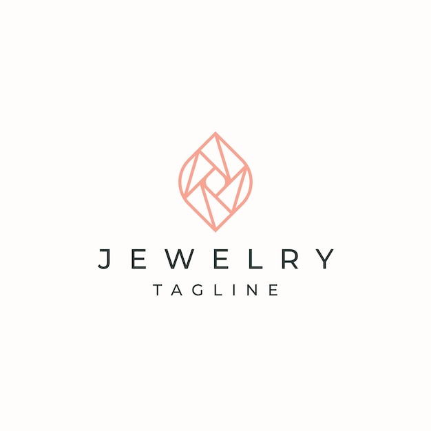 Joyas de lujo con plantilla de diseño de icono de logotipo de estilo de arte de línea Vector plano de oro elegante