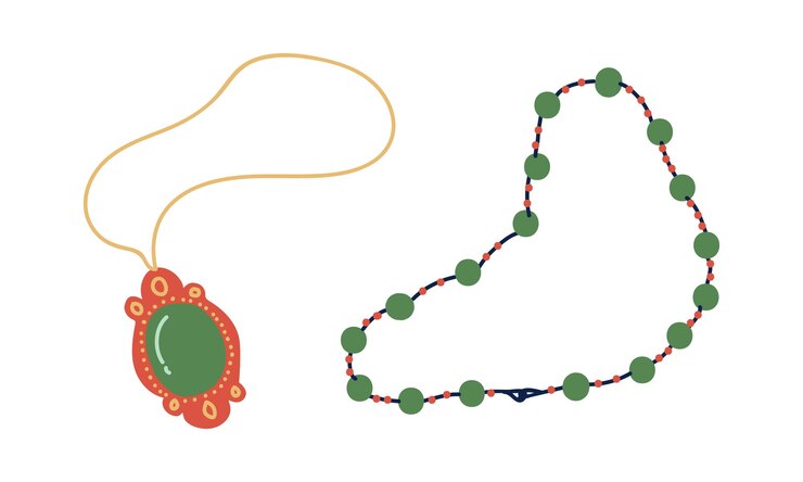 Vector joyas o artículos de joyería como adorno personal con un conjunto vectorial de collares