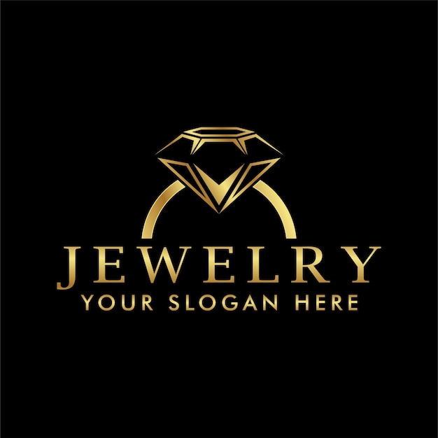 joyería diamante elegancia premium logotipo abstracto color dorado brillante sobre fondo negro