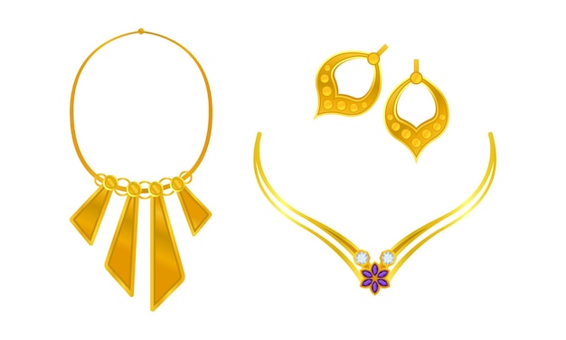 Joyería o artículo de joyería como adorno personal con pendientes y collar de conjunto vectorial