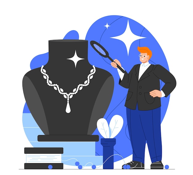 Joyero con concepto vectorial de lupa