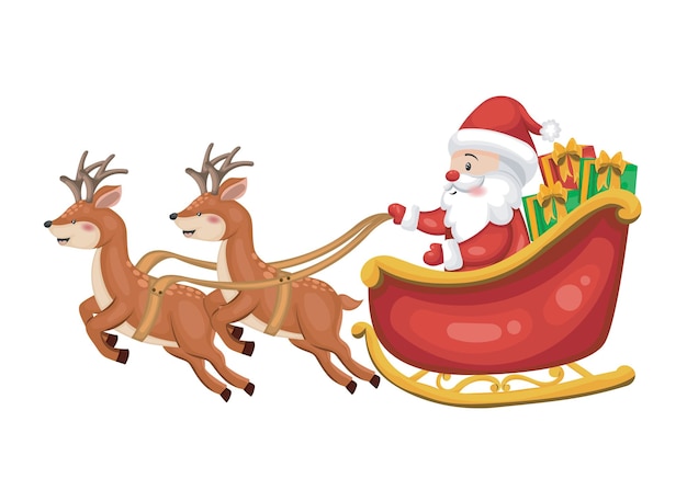 Joyful Santa and Reindeer Sleigh Ride Festive Christmas Illustration