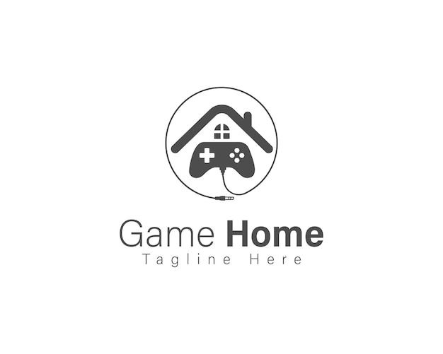 Joystick y modelo de diseño de logotipo de la casa de juegos vectoriales premium para el hogar