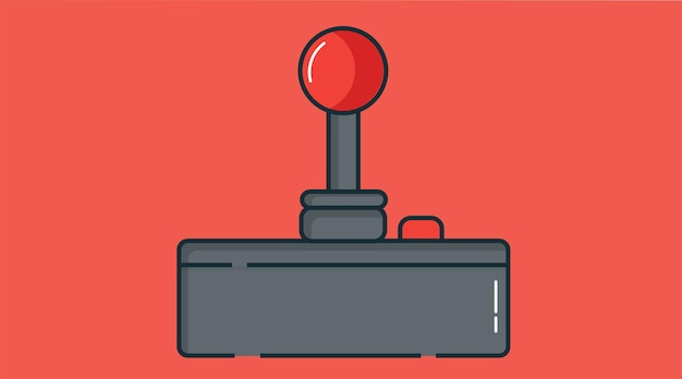 Un joystick retro con un diseño clásico con un botón rojo y una base negra utilizado para vintage