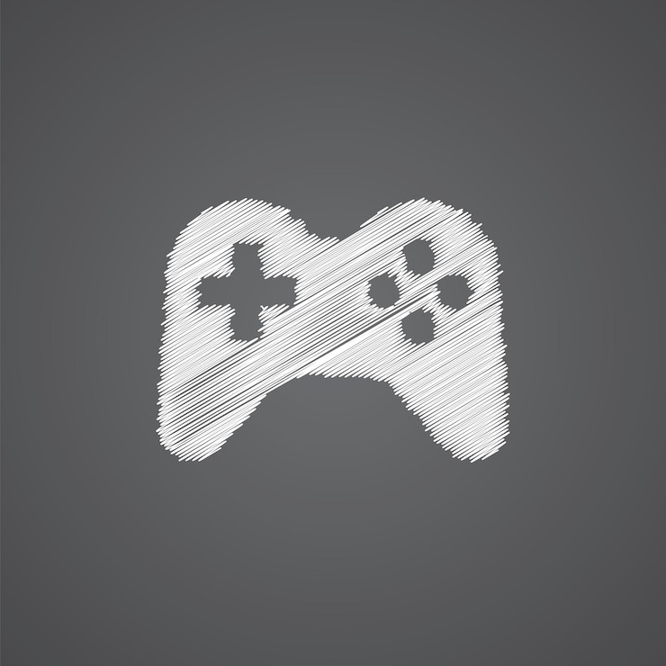 Vector joystick sketch logo doodle icono aislado sobre fondo oscuro