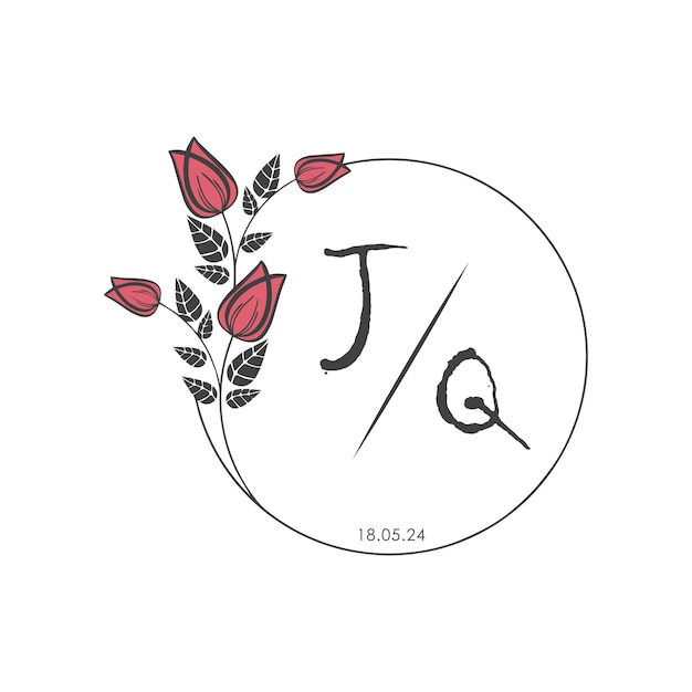 JQ monograma inicial algunas rosas Círculo de boda con diseño creativo