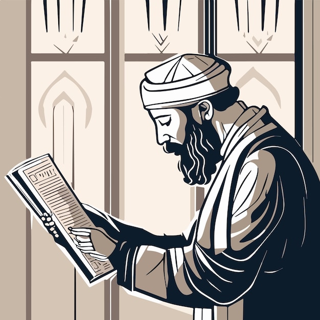 Vector judío religioso lee la torá en la sinagoga ilustración vectorial fiestas judías
