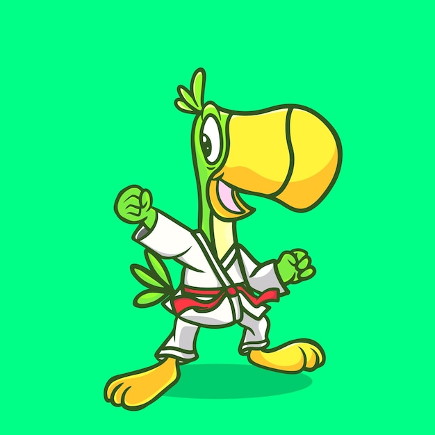 Judo Bird Cartoon Mascot Vector Design Flat Cute Smile Expression Tree