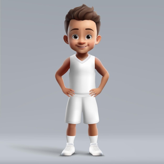 Vector juega de baloncesto joven y lindo de dibujos animados en 3d con equipo blanco en blanco