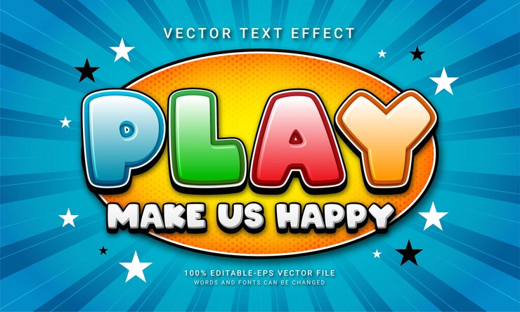 Vector juega estilo de dibujos animados con temática de efecto de estilo de texto 3d