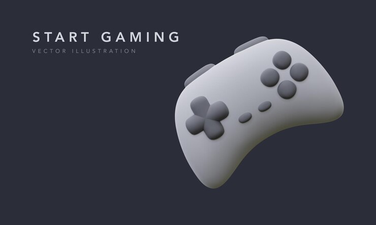 Vector juega juegos de consola y pc y permanece en el concepto de casa, controlador de videojuegos 3d. ilustración vectorial