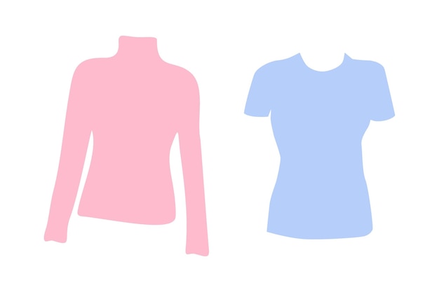 Juego de 2 camisetas de silueta de manga larga y corta en tonos modernos de rosa brillante y azul pegatina