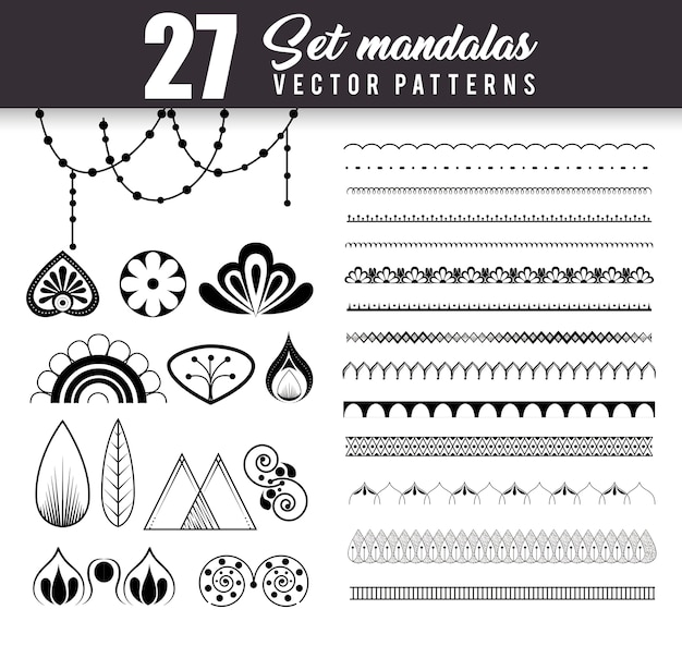 Juego de 27 mandalas monocromo boho style