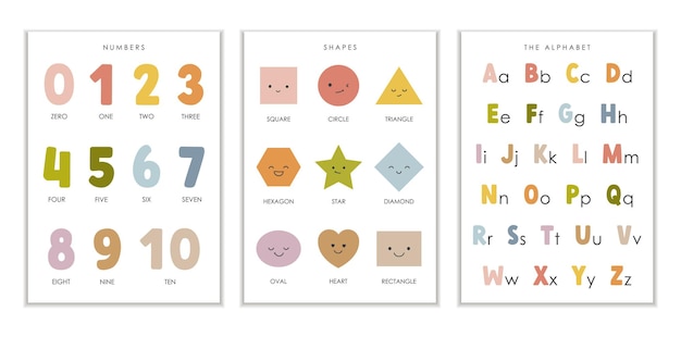Juego de 3 carteles educativos, decoración de pared para niños, decoración de jardín de infantes, carteles para el aula