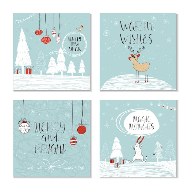 Juego de 4 lindas tarjetas de regalo de navidad con cita. es perfecto para invitaciones de vacaciones de invierno, pancartas de blogs, estampados en tela, fondos de escritorio y de teléfono, camisetas, etiquetas de regalo, decoupage, álbumes de recortes.