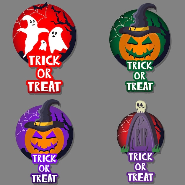 juego de 4 pegatinas de Halloween con calabaza, fantasmas, tumba y calavera