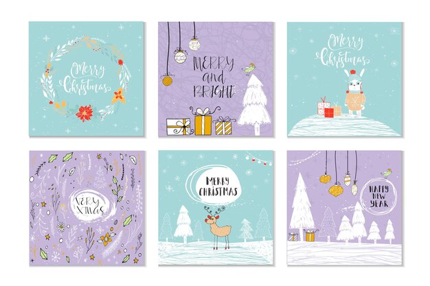 Juego de 6 lindas tarjetas de regalo de navidad con cita feliz navidad, felices y brillantes, cálidos deseos, momentos mágicos. plantilla editable fácil. linda ilustración para tarjeta, póster, camiseta, pancarta.