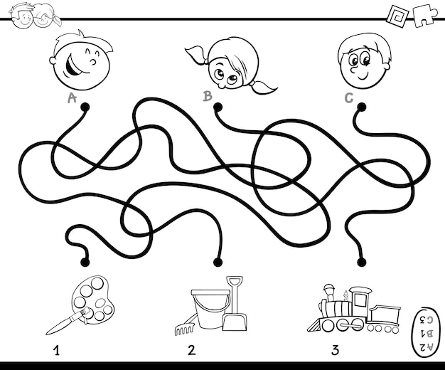 Juego de actividad de senderos del laberinto para colorear